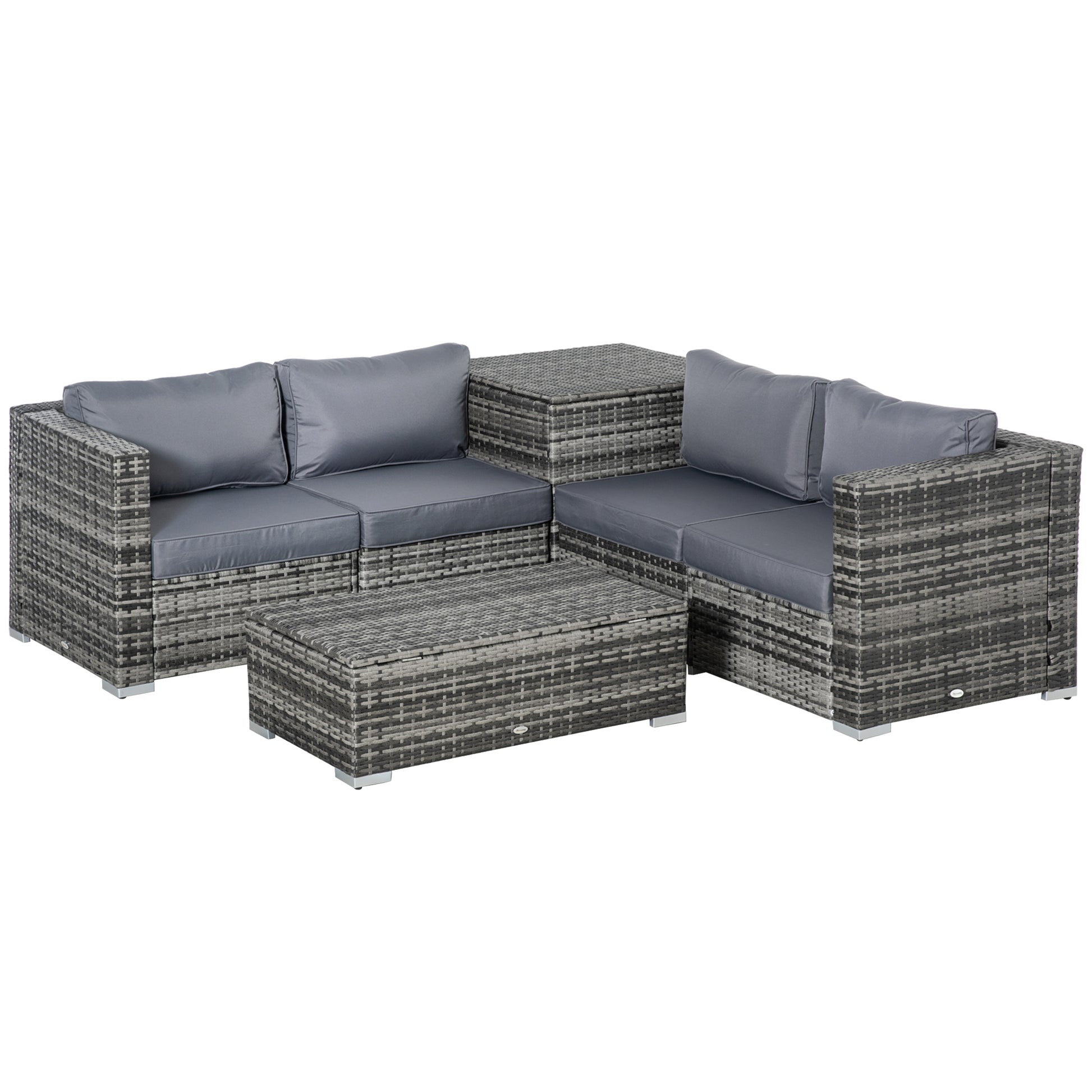 Photo of Outsunny 6PC Rattan Corner Sofa Set Wicker 4 Seater Garden Storage Coffee Table Conversation Ottoman Outdoor Weave Furniture w/ Cushion Grey in Grey colour on a white background