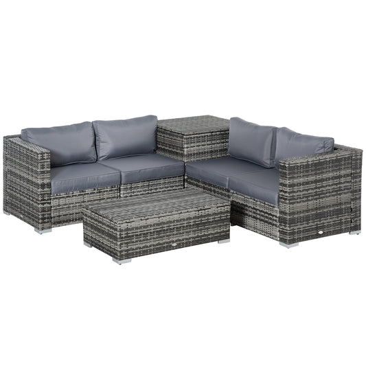 Photo of Outsunny 6PC Rattan Corner Sofa Set Wicker 4 Seater Garden Storage Coffee Table Conversation Ottoman Outdoor Weave Furniture w/ Cushion Grey in Grey colour on a white background
