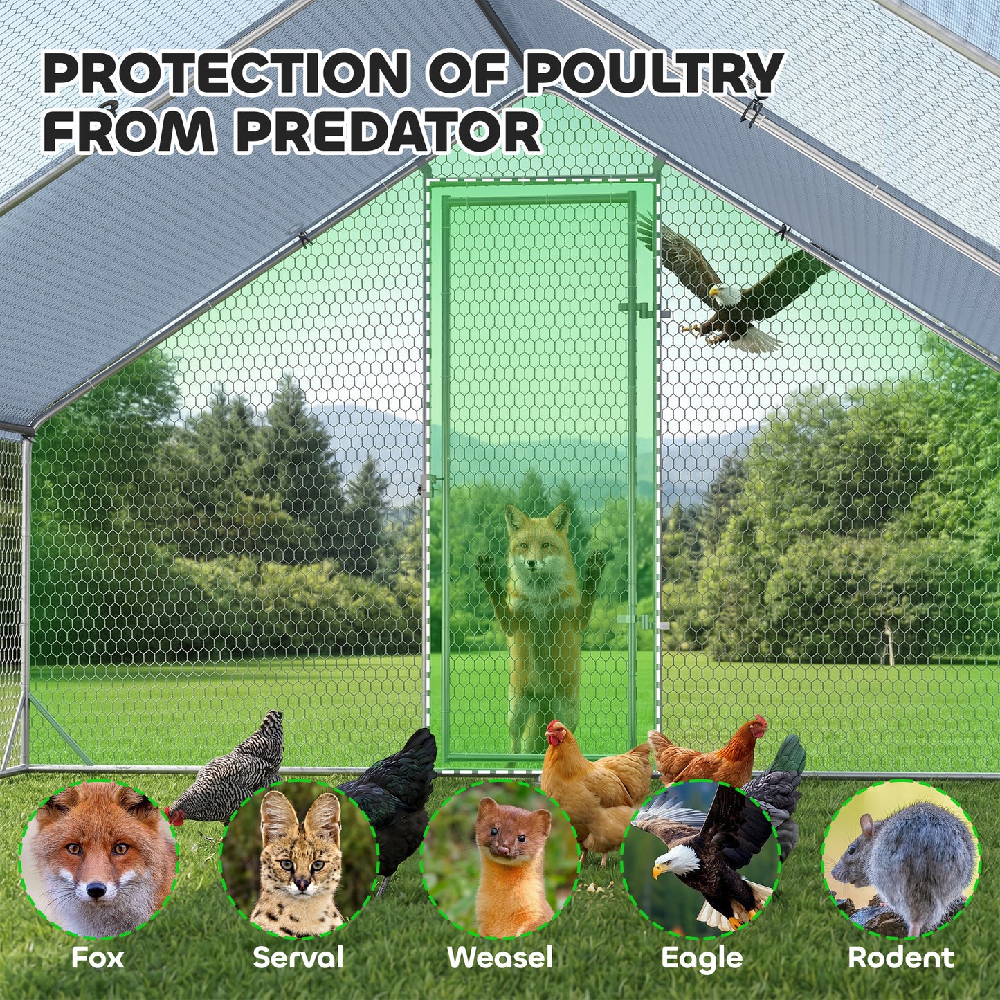 PawHut Chicken Run Galvanised Walk-in Chicken Coop Hen Poultry House Cage Rabbit Hutch with Water-Resist Cover, 3 x 8 x 2m
