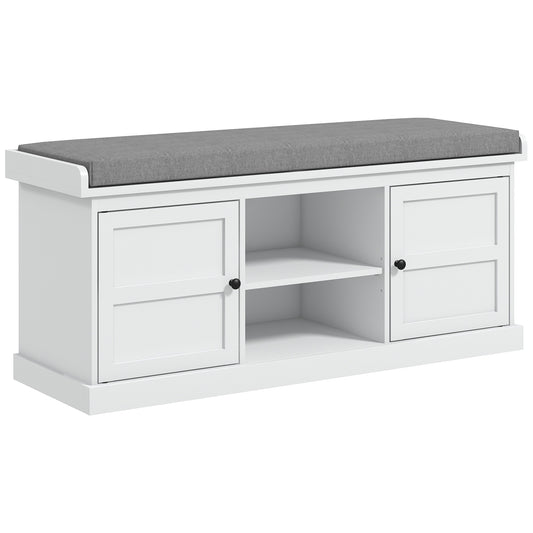 Photo of HOMCOM Multi-Compartment Shoe Storage Bench, with Top Cushion - White/Grey in White/Grey colour on a white background