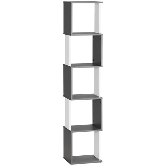 Photo of HOMCOM Modern 5-Tier Bookshelf, Freestanding Bookcase Storage Shelving for Living Room Home Office Study, White and Dark Grey in Grey colour on a white background