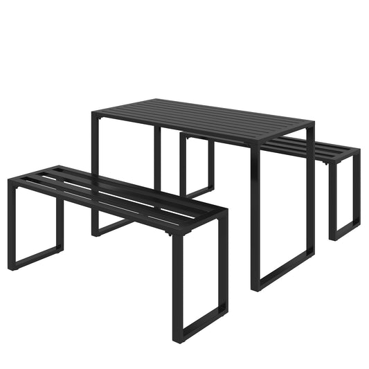 Photo of Outsunny 3 Pieces Picnic Bench Set with Table and 2 Benches, Slated Design Dining Trestle Beer Table and Seat, Black in Black colour on a white background