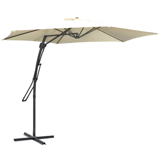 Photo of Outsunny 3m Cantilever Parasol with Easy Lever, Patio Umbrella with Crank Handle, Cross Base and 6 Metal Ribs, Outdoor Sun Shades for Garden, White in White colour on a white background
