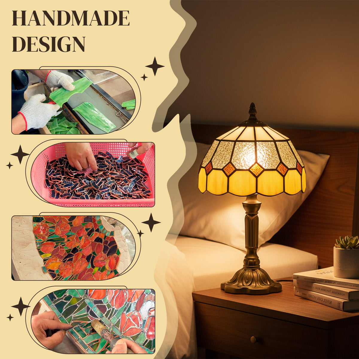 HOMCOM Handmade Art Deco Glass Table Lamp - White/Orange