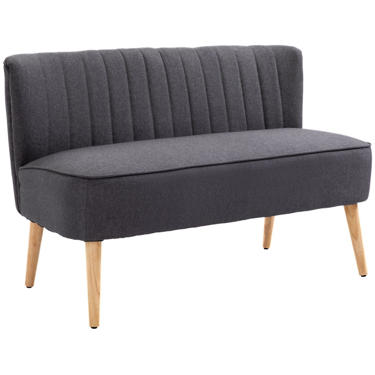 Photo of HOMCOM Modern Double Seat Sofa Loveseat Couch 2 Seater Compact Sofa Padded Linen Wood Leg Dark Grey in Grey colour on a white background