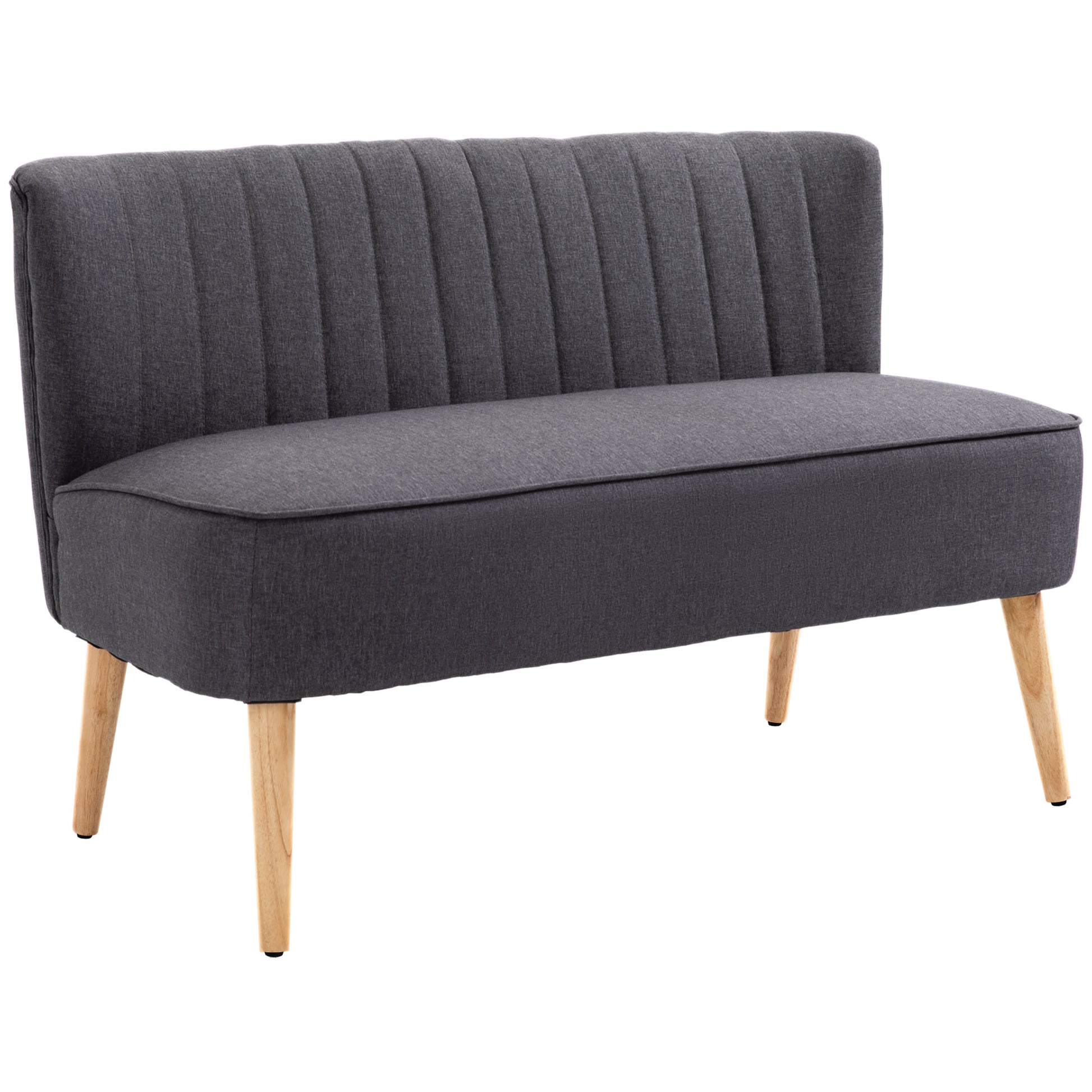 Photo of HOMCOM Modern Double Seat Sofa Loveseat Couch 2 Seater Compact Sofa Padded Linen Wood Leg Dark Grey in Grey colour on a white background