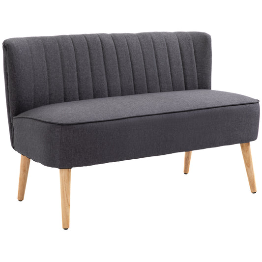 Photo of HOMCOM Modern Double Seat Sofa Loveseat Couch 2 Seater Compact Sofa Padded Linen Wood Leg Dark Grey in Grey colour on a white background