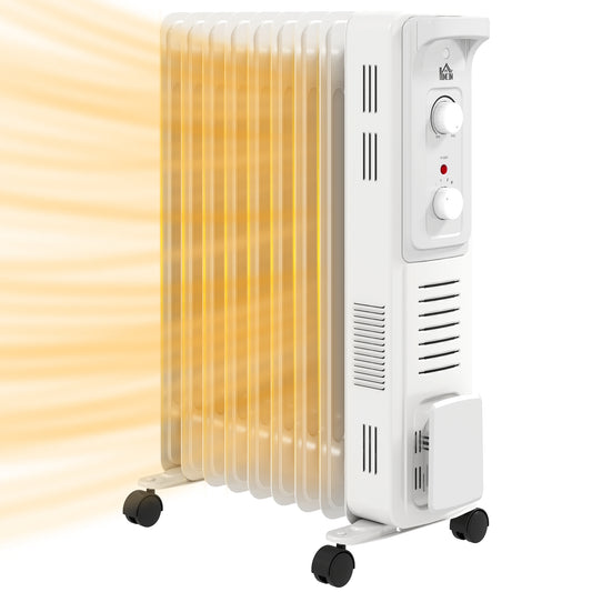 Photo of HOMCOM 2000W Quiet Oil Filled Radiator, 9 Fin Energy Efficient Portable Electric Heater with 3 Heat Settings, Adjustable Thermostat, Safety Tip Over, Overheat Protection, for Home, White in White colour on a white background