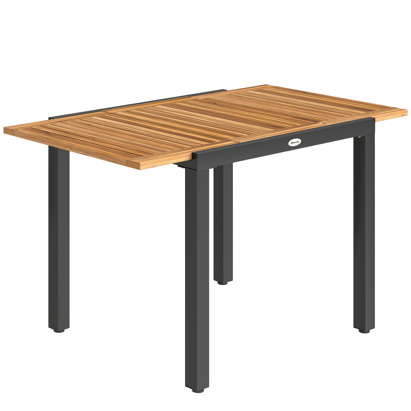 Photo of Outsunny Patio Dining Table Expandable Outdoor Dining Table Acacia Wood Top 80-120 cm Natural and Black in Black colour on a white background