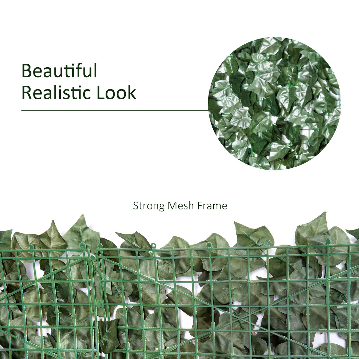 Outsunny artificial leaf hedge screen close-up showing realistic leaves and mesh frame