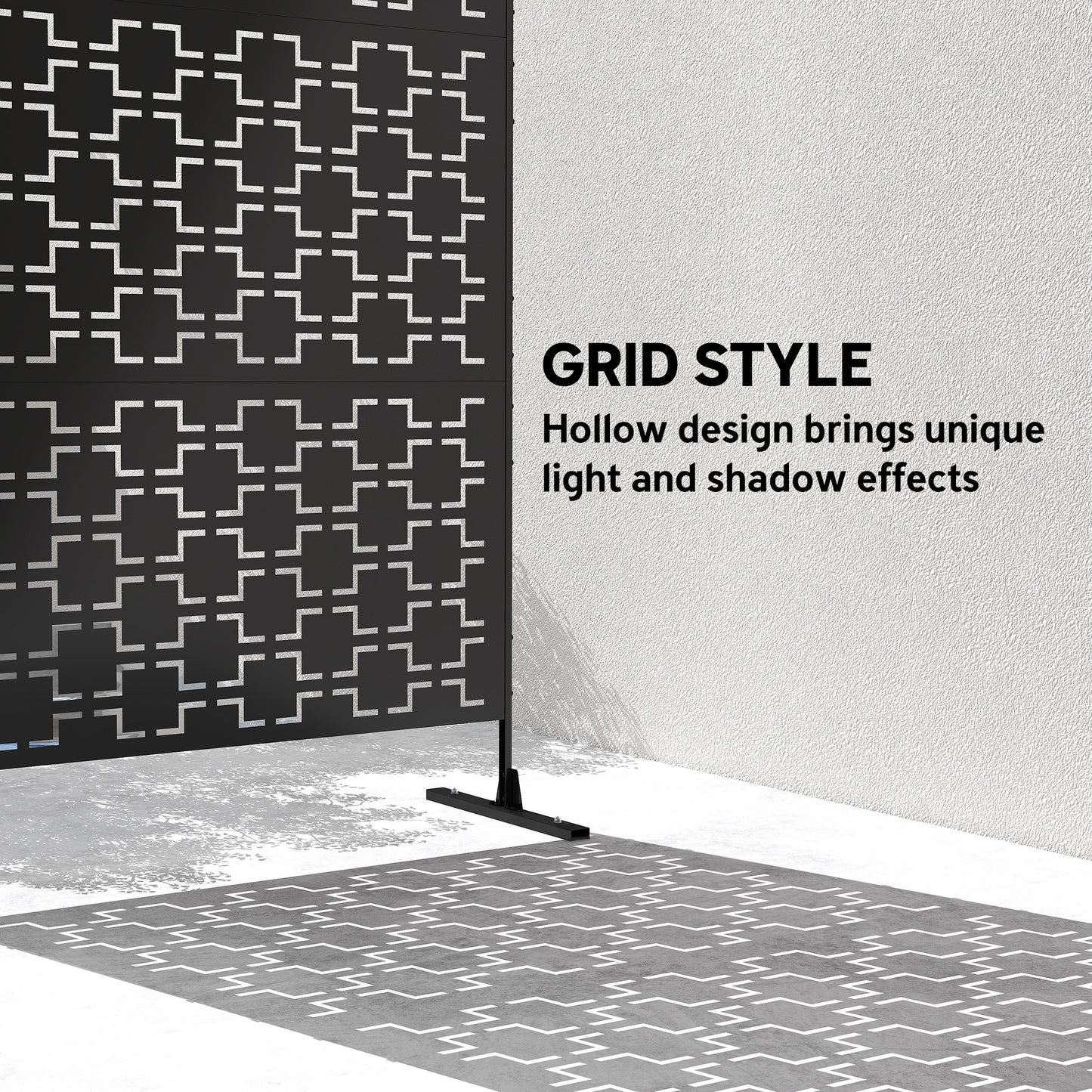 Outsunny Metal Decorative Privacy Screen Outdoor Divider, Black Grid