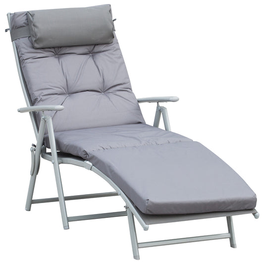 Photo of Outsunny Steel Frame Outdoor Garden Padded Sun Lounger w/ Pillow Grey in Grey colour on a white background