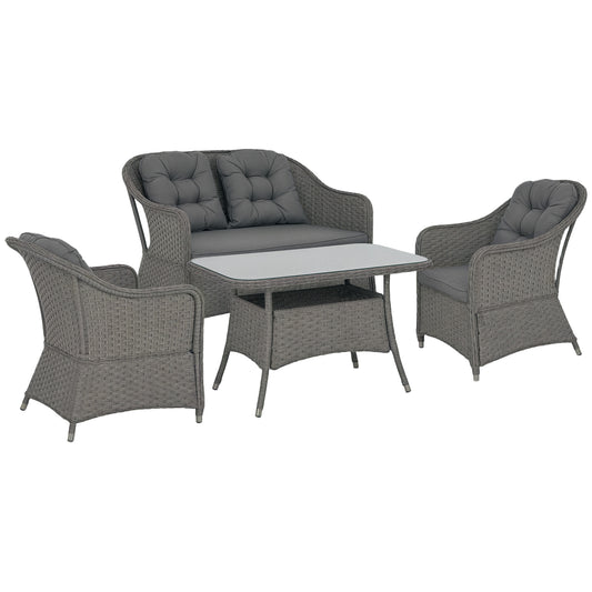 Photo of Outsunny Four-Piece Rattan Set, with Glass-Top Table - Light Grey in Grey colour on a white background