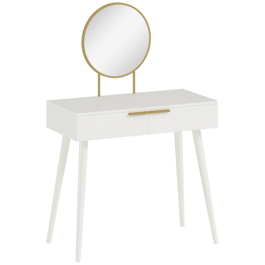 Photo of HOMCOM Elegant Dressing Table, with Round Mirror, 80 x 40 x 123 cm - White in White colour on a white background