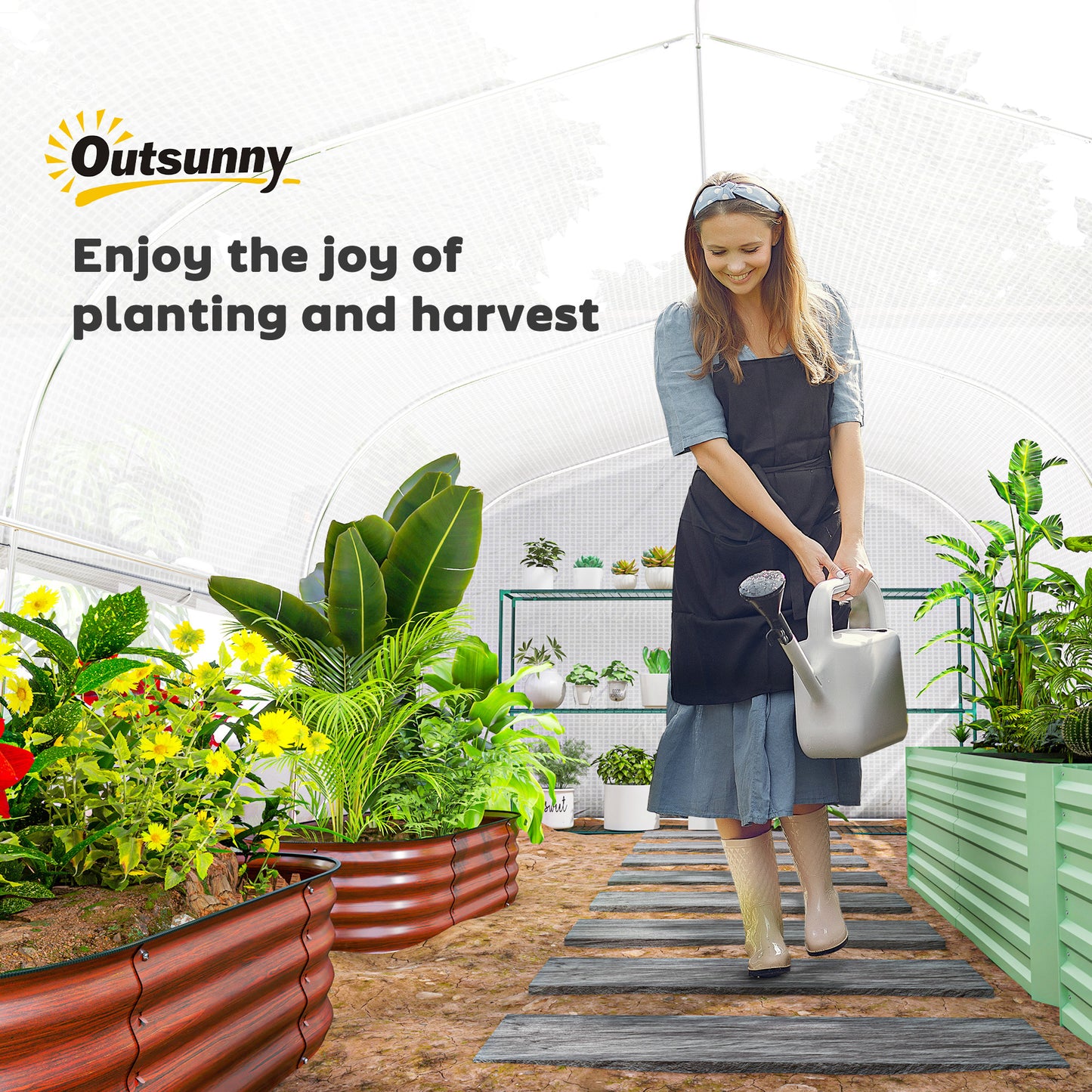 Outsunny 19.5 x 9.8ft Tunnel Greenhouse, with Accessories - White