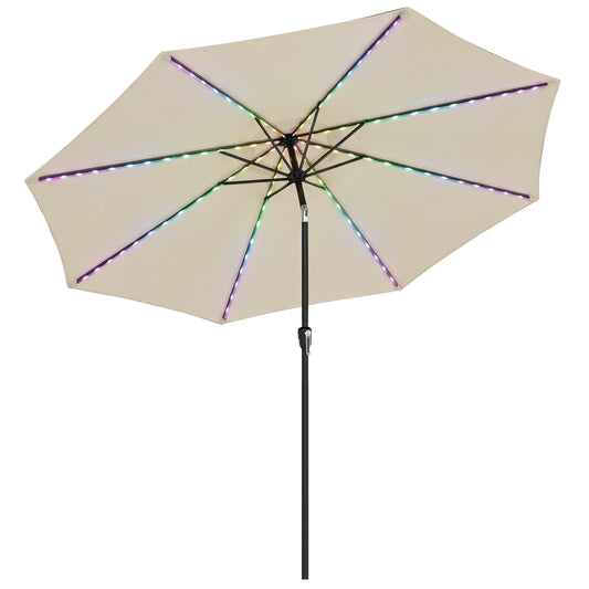 Photo of Outsunny 3 m Garden Parasol Umbrella with 112 Solar Powered LED Lights, Patio Umbrella with Crank Handle, Beige in Beige colour on a white background