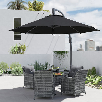 Outsunny black cantilever umbrella shading a patio dining set