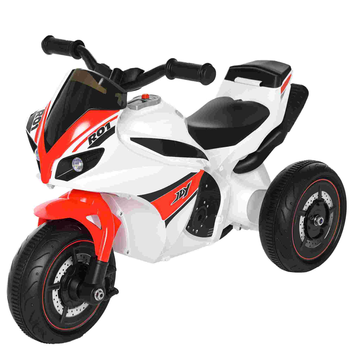 HOMCOM white and red three-wheel police ride-on motorcycle with black seat and handlebars