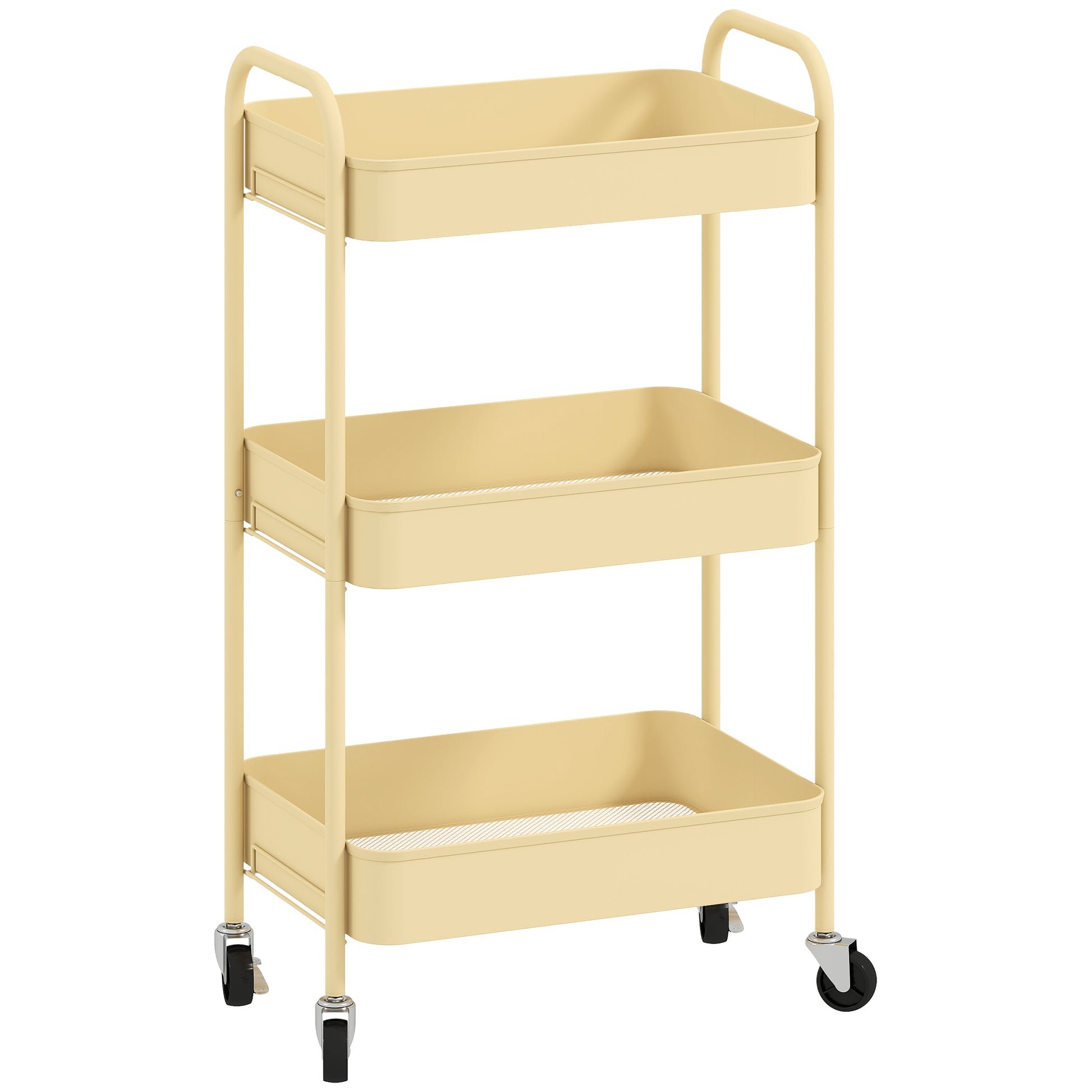 Photo of HOMCOM Three-Tier Steel Storage Trolley - Yellow in Yellow colour on a white background