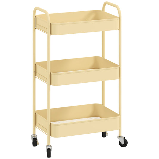 Photo of HOMCOM Three-Tier Steel Storage Trolley - Yellow in Yellow colour on a white background
