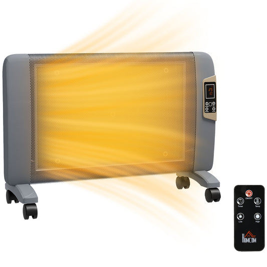 Photo of HOMCOM Mica Electric Space Heater, Portable Heater for Home with 2 Heat Settings, Living Room, Study, Garage, Adjustable Temperature 18-30°C, 1000W/2000W, Grey in Grey colour on a white background