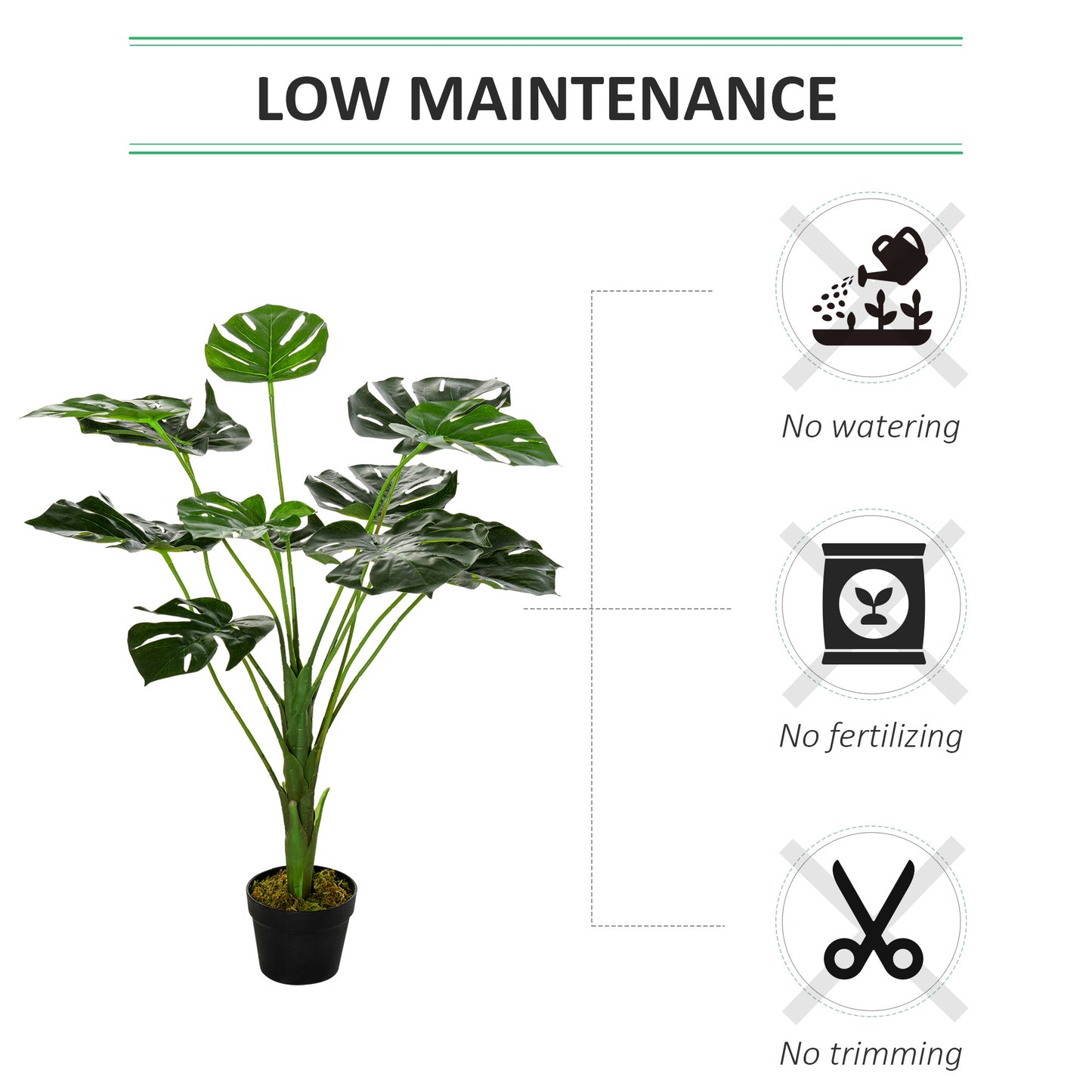 Outsunny Decorative Artificial Monstera Plants in Pot Fake Plants for Home Indoor Outdoor Decor, 85cm
