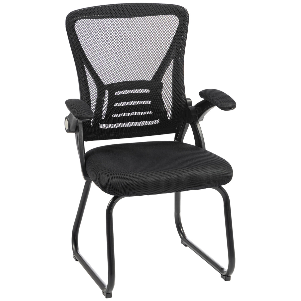 Photo of HOMCOM Office Chair, Ergonomic Desk Chair No Wheels with Mesh Backrest and Steel Legs for Home Conference Room, Black in Black colour on a white background