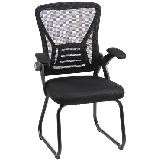 Photo of HOMCOM Office Chair, Ergonomic Desk Chair No Wheels with Mesh Backrest and Steel Legs for Home Conference Room, Black in Black colour on a white background