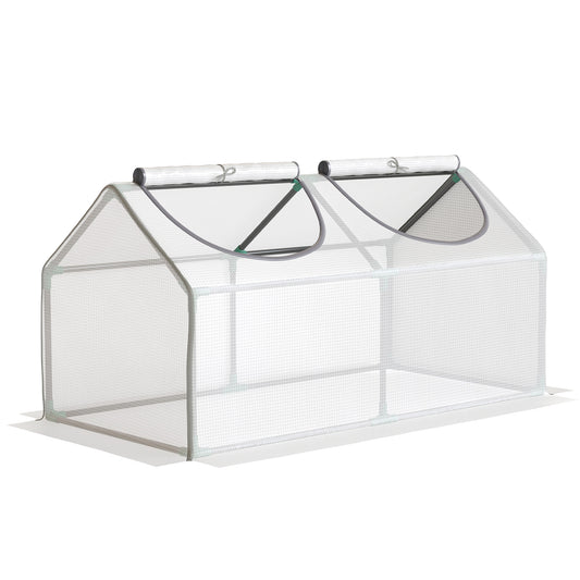 Photo of Outsunny Mini Greenhouse Portable Flower Planter Tomato Vegetable House for Garden Backyard with Zipper 120 x 60 x 60 cm, White in White colour on a white background