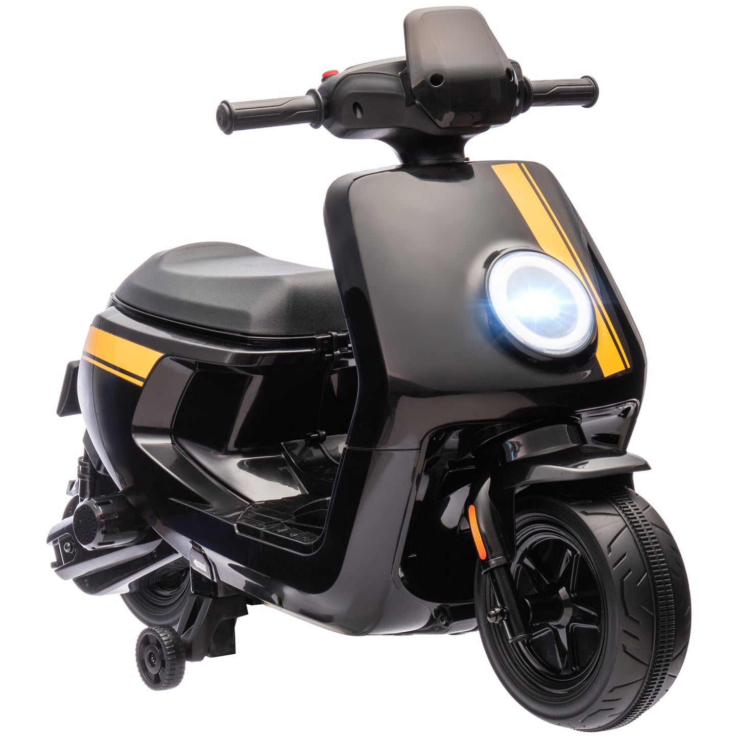 Photo of AIYAPLAY 6V Ride on Motorbike, Kids Electric Motorbike w/ Headlights, Music, Training Wheels, for Ages 18-36 Months, Black in Black colour on a white background