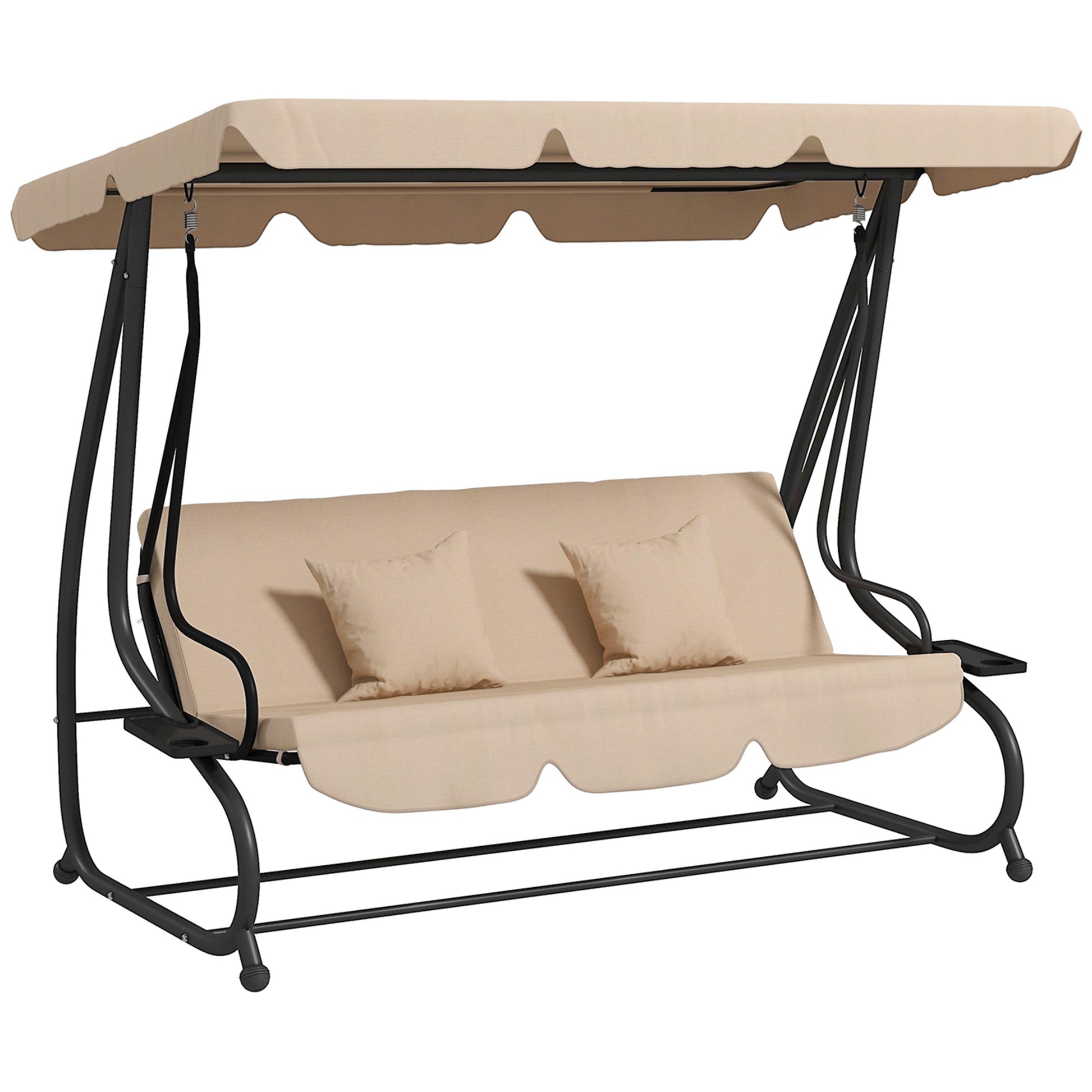 Photo of Outsunny Three-Person Garden Swing Chair, with Adjustable Canopy - Light Brown in Brown colour on a white background