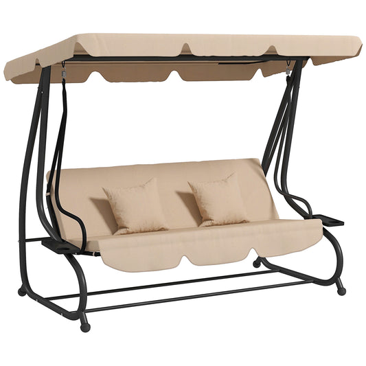 Photo of Outsunny Three-Person Garden Swing Chair, with Adjustable Canopy - Light Brown in Brown colour on a white background