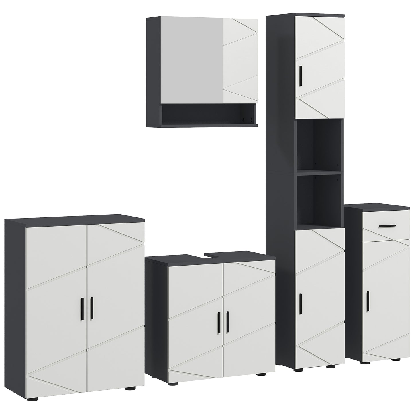 Photo of kleankin 5-Piece Bathroom Furniture Set, Bathroom Storage Cabinet with Doors and Shelves, Tall and Small Floor Cabinets, Wall-mounted Mirror Cabinet, Under Sink Cabinet, Grey in Grey colour on a white background
