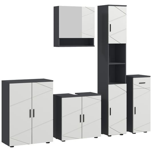 Photo of kleankin 5-Piece Bathroom Furniture Set, Bathroom Storage Cabinet with Doors and Shelves, Tall and Small Floor Cabinets, Wall-mounted Mirror Cabinet, Under Sink Cabinet, Grey in Grey colour on a white background