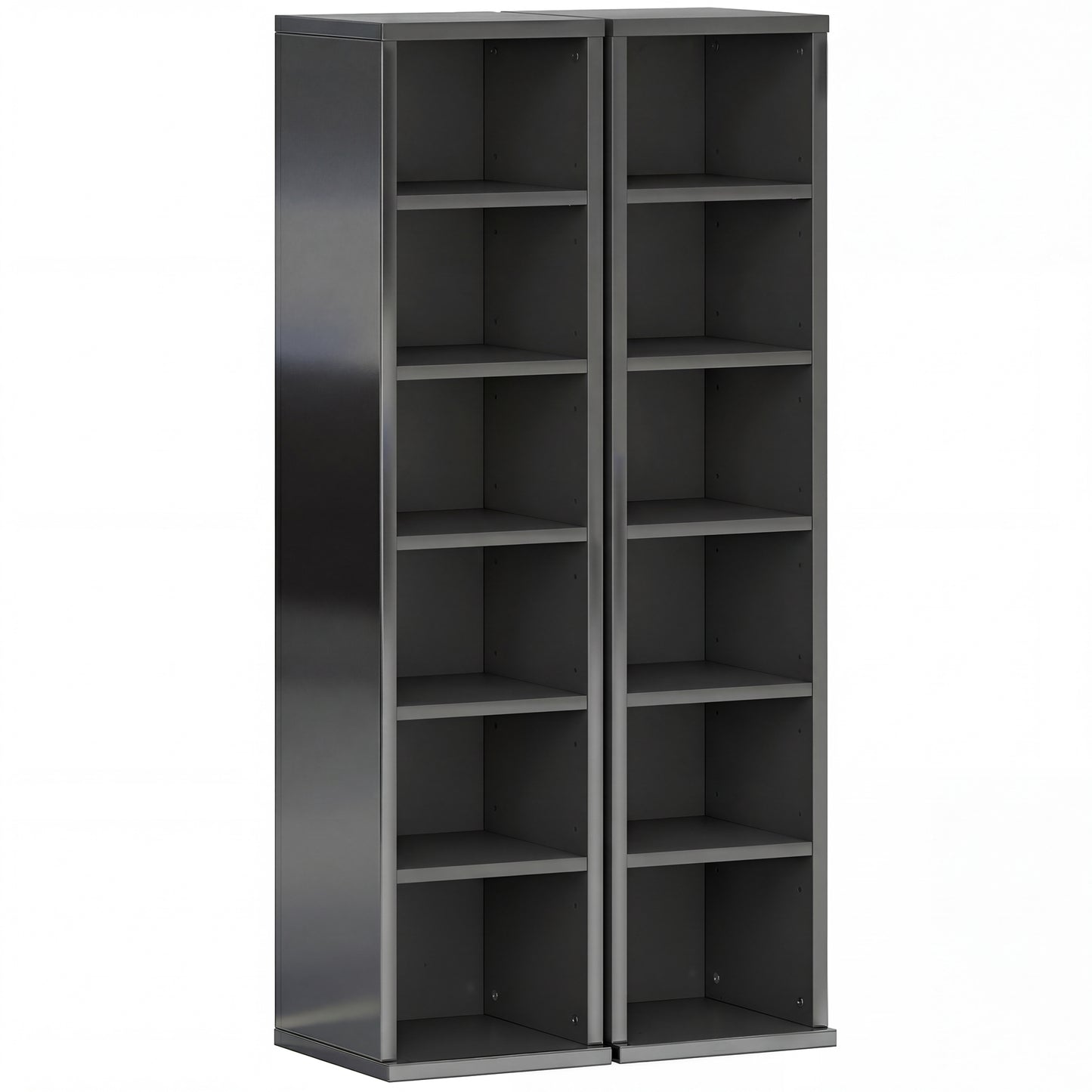 Photo of HOMCOM Set of 2 CD Media Display Shelf Unit Tower Rack with Adjustable Shelves, High Gloss Black in Black colour on a white background