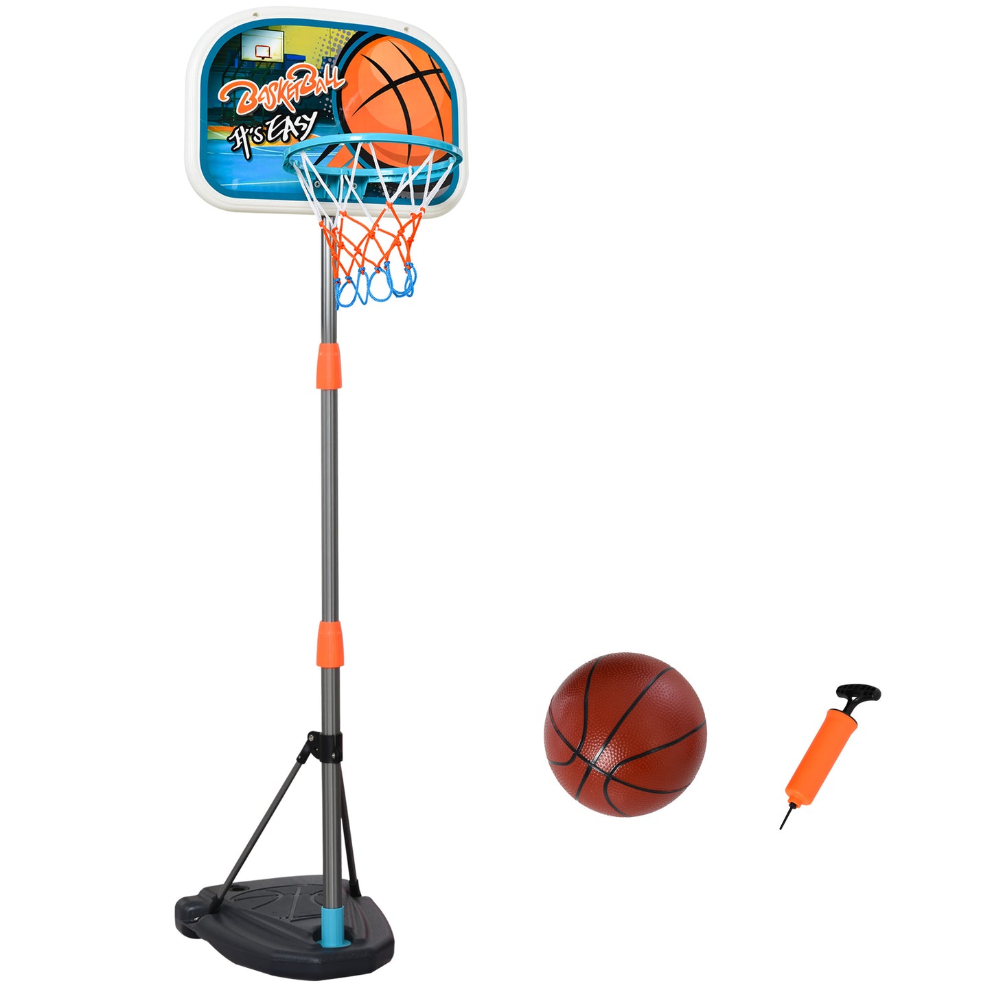 Photo of HOMCOM Kids Basketball Hoop and Stand Portable Basketball Stand Set w/ Ball Pump Netting Backboard Adjustable Height from 126 cm to 158 cm in cm colour on a white background
