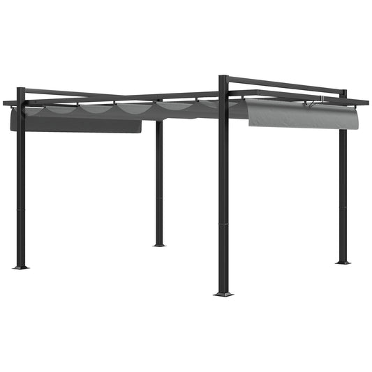 Photo of Outsunny 3 x 4m Retractable Pergola, Garden Gazebo Shelter with Aluminium Frame, for Grill, Patio, Deck, Dark Grey in Grey colour on a white background