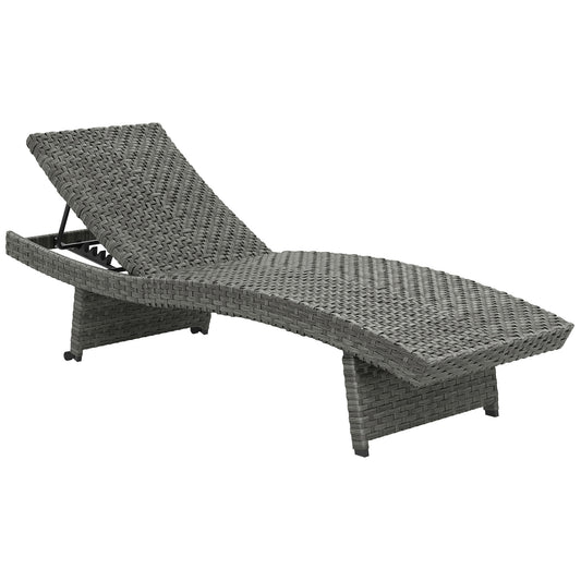 Photo of Outsunny Outdoor PE Rattan Sun Lounger, Folding Wicker Garden Lounger Recliner with 4-Level Adjustable Backrest, Rolling Sunbed Lounge Chair with Wheels, Non-Slip Legs for Balcony, Beach, Mixed-grey in Mixed-grey colour on a white background