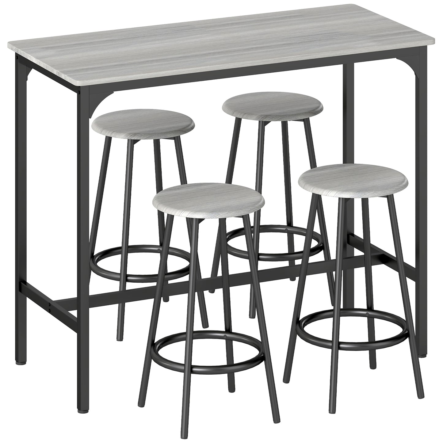 Photo of HOMCOM Five-Piece Industrial-Style Bar Table Set - Grey/Black in Grey/Black colour on a white background