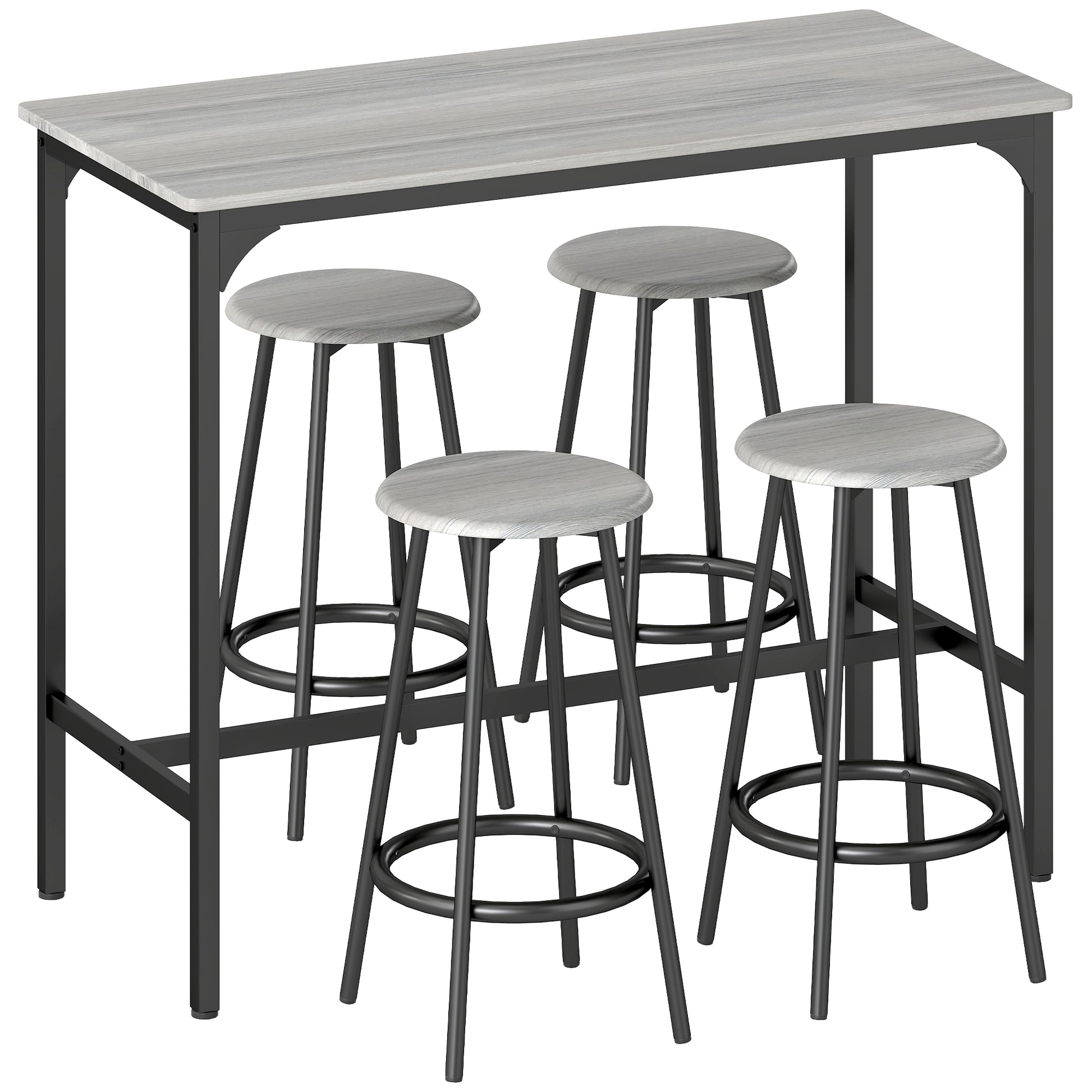 Photo of HOMCOM Five-Piece Industrial-Style Bar Table Set - Grey/Black in Grey/Black colour on a white background
