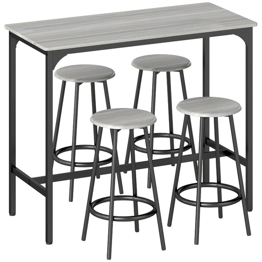 Photo of HOMCOM Five-Piece Industrial-Style Bar Table Set - Grey/Black in Grey/Black colour on a white background