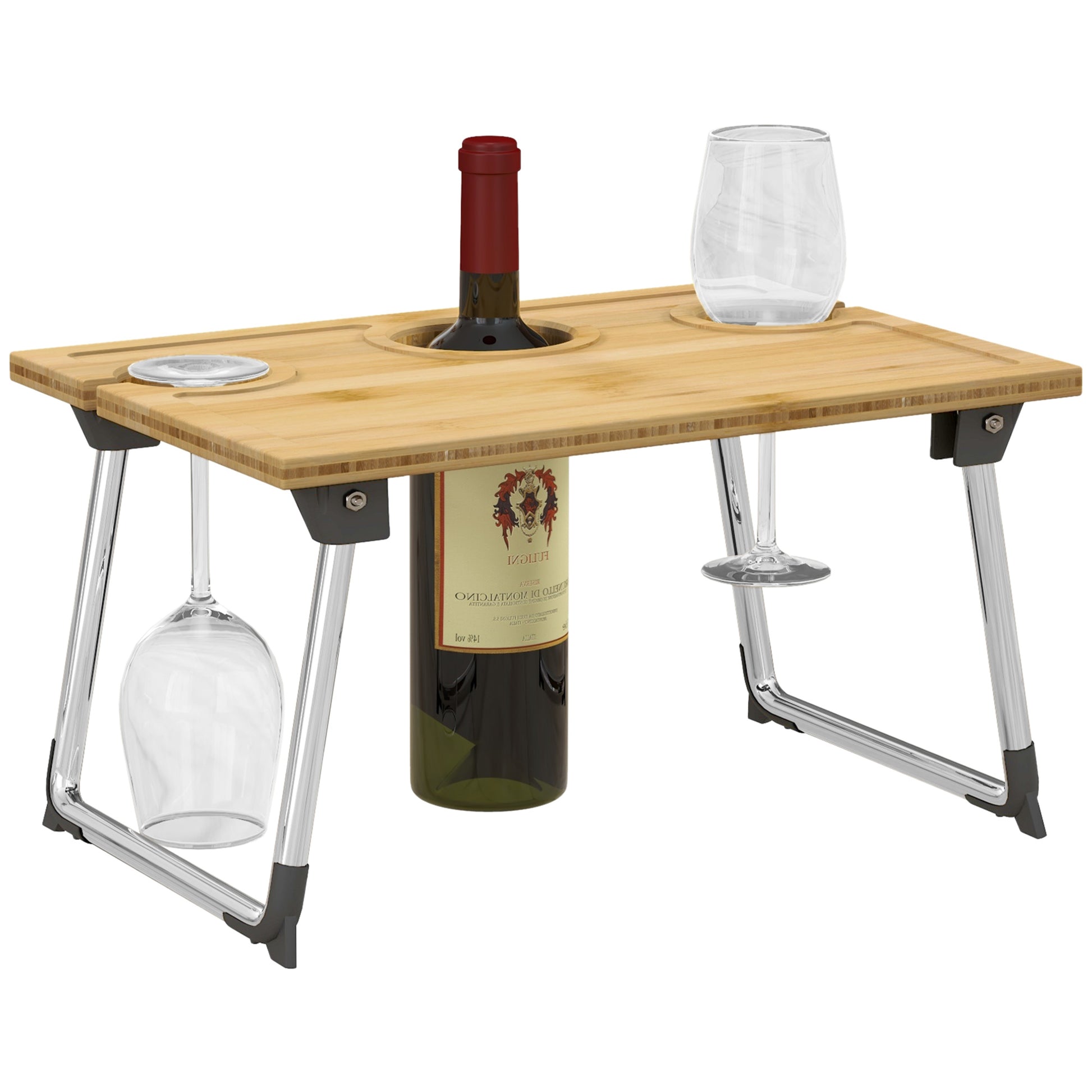 Photo of HOMCOM Portable Bamboo Top Wine and Glass Picnic Table in Table colour on a white background