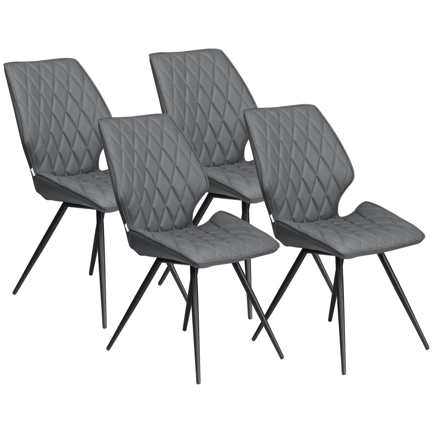 Photo of HOMCOM Set of 4 Dining Chairs, Kitchen Chairs with Metal Legs, PU Leather Seat and Backrests, Grey in Grey colour on a white background
