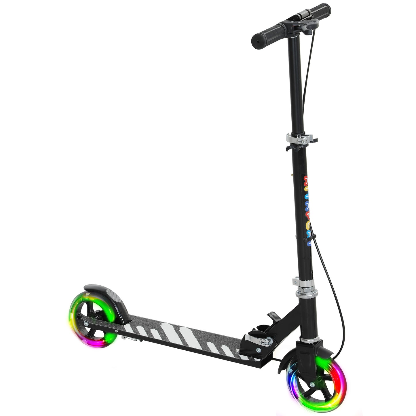Photo of AIYAPLAY Scooter for Kids Aged 3-8 Years, with Adjustable Handle, Two Light Up Wheels, Handbrake, Rear Brake, Black in Black colour on a white background