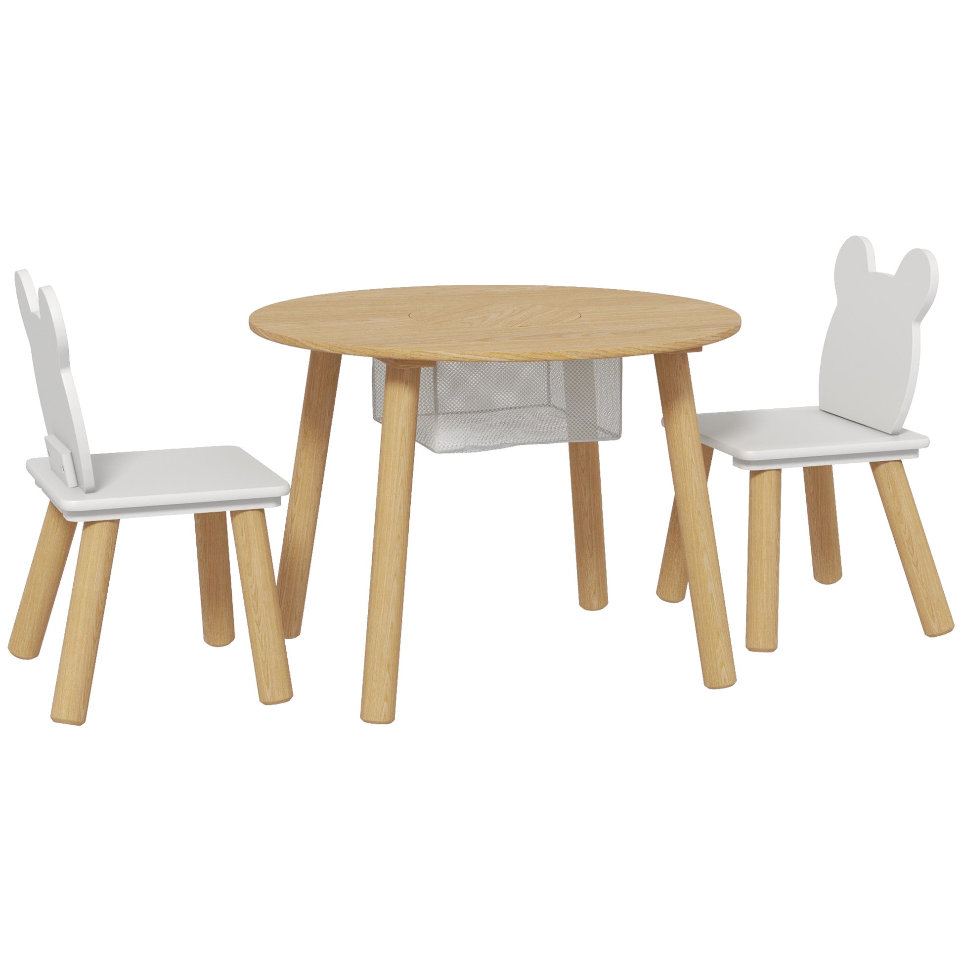 Photo of AIYAPLAY 3-Piece Kids Activity Table Set with Centre Mesh Bag, Bear-Shaped Backrest, for Arts and Crafts, Reading, Dining in Dining colour on a white background
