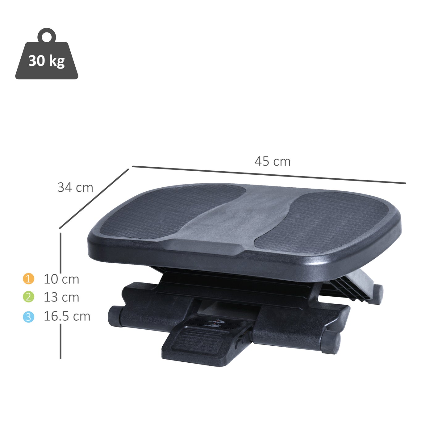HOMCOM 0-30° Three-Height Under-Desk Support Footrest - Black