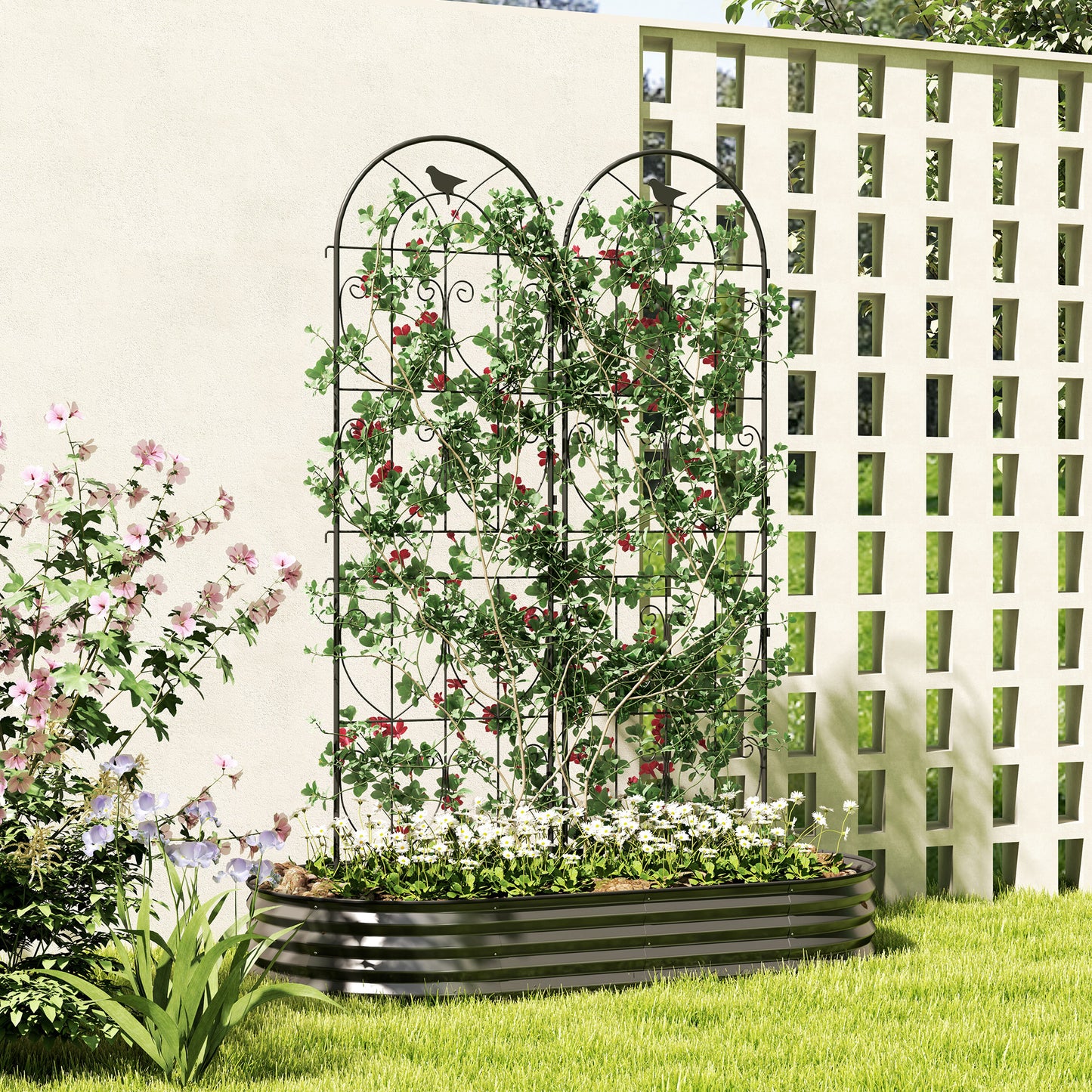 Outsunny Set of 2 Garden Trellis, Metal Fence Panels for Climbing Outdoor Plants, Flowers, 180 x 50cm