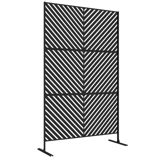 Photo of Outsunny 6.5FT Decorative Outdoor Divider, Metal Privacy Screen with Stand, Triangle Style, Black in Black colour on a white background