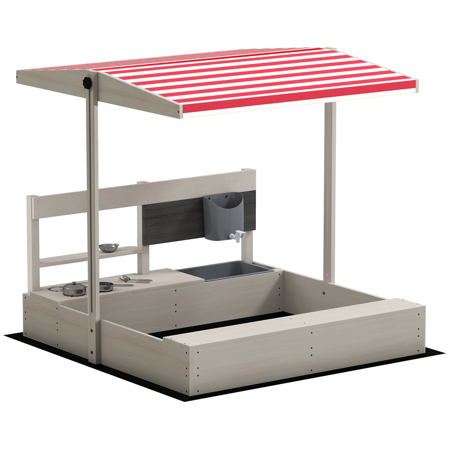 Photo of Outsunny Kids Wooden Sandbox w/ Canopy, Kitchen Toys, Seat, Storage, for Ages 3-7 Years in Years colour on a white background