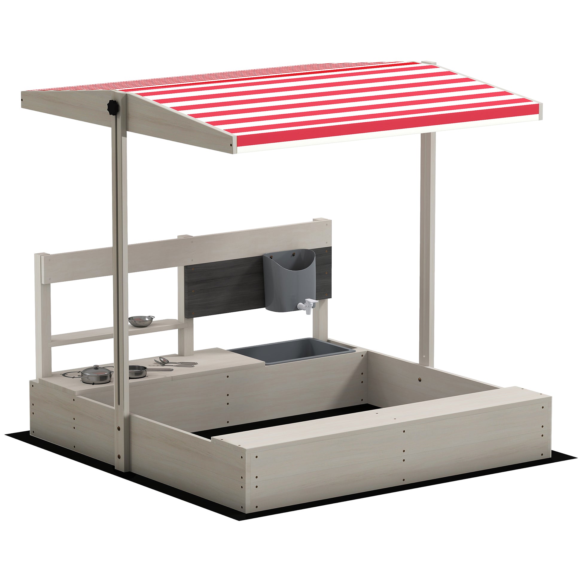 Photo of Outsunny Kids Wooden Sandbox w/ Canopy, Kitchen Toys, Seat, Storage, for Ages 3-7 Years in Years colour on a white background